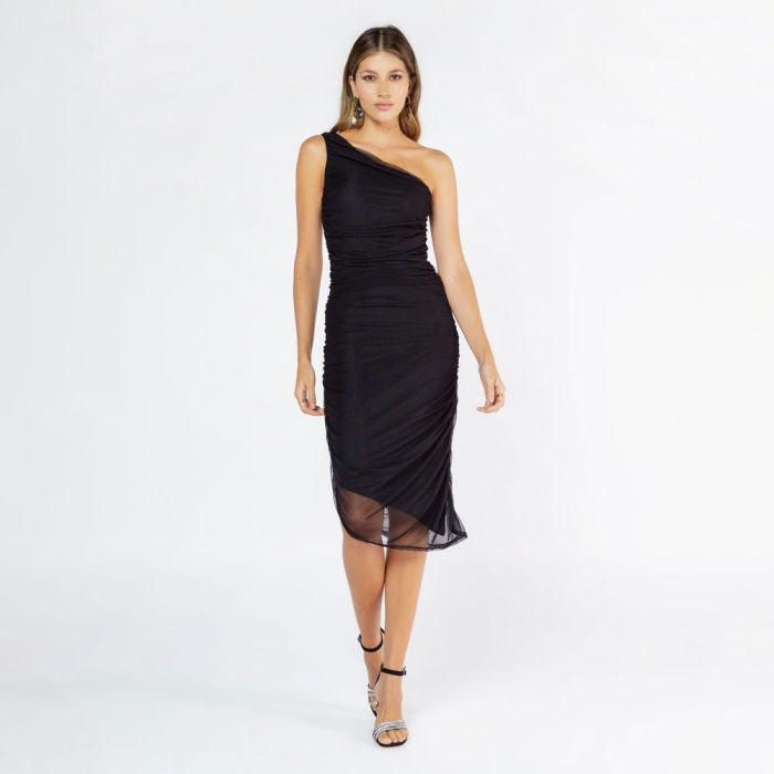 ADRISSA VESTIDO NEGRO PARA MUJER DE CELEBRACIÓN ASIMÉTRICO DRAPEADO - Image 5